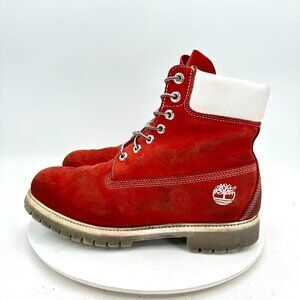 Timberland Holiday Men Size 9.5M Red Stand Out White  Leather Combat Boot